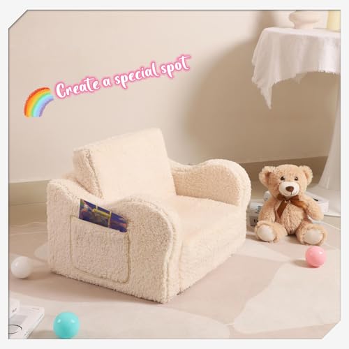MOMCAYWEX Kids Sofa Chair, 2-in-1 Foldable Couch, Sherpa, Cream by MOMCAYWEX - Used condition - Image 8