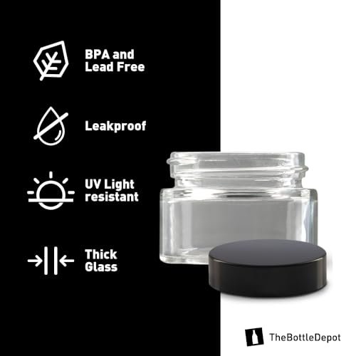The Bottle Depot - 24 Pack - 0.5 oz Glass Jars with Black Lids - Clear - 41-400 Neck Finish - UV Rays Protection2