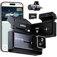 Pelsee P3 4K+1080P Dual Dash Camera with 64GB SD Card, Wi-Fi, GPS, ADAS, BSD, LCA, 3 IPS Display Car Camera, APP & Voice Control, Night Vision, 24H Parking Mode