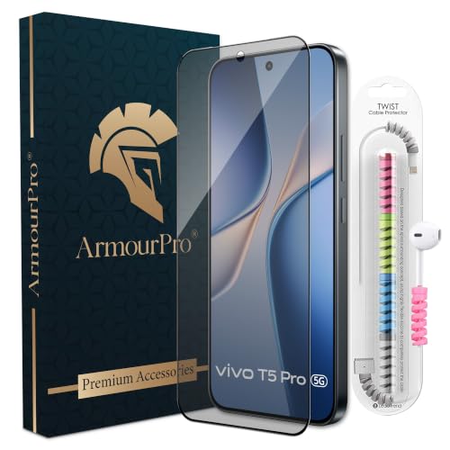 Image of ArmourPro Anti Glare Matte Tempered Glass for Vivo T5 Pro - Anti Fingerprint Screen Protector, 9H Scratch Resistant, Smooth Touch, Easy Installation Kit with Cable Protector