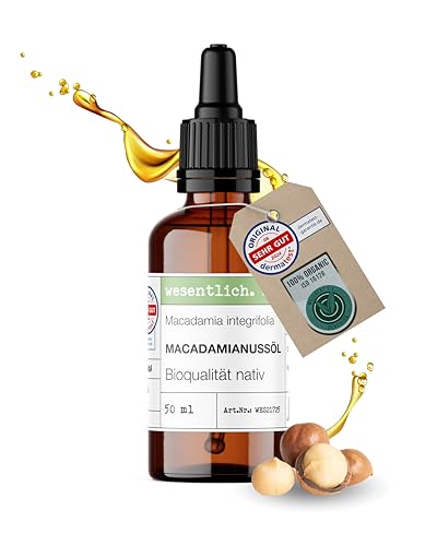 wesentlich. Macadamianussöl Bio 50ml mit Pipette | Intensiv pflegendes Öl für reife & trockene Haut | Kaltgepresst & Natürlich | Für Gesicht & Haare