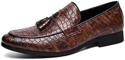 Comodish Men's Casual Loafer Classic Tasseled Snakeskin Texture Slip On Shoes Flats Low Top PU Leather Formal Oxford (Color : Brown, Size : 6.5 M US)