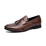 Comodish Men's Casual Loafer Classic Tasseled Snakeskin Texture Slip On Shoes Flats Low Top PU Leath