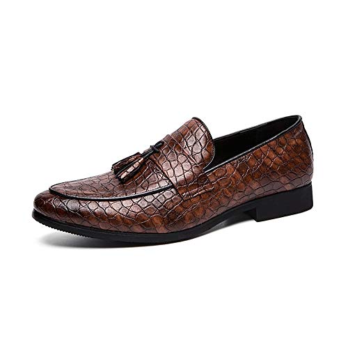 Comodish Men's Casual Loafer Classic Tasseled Snakeskin Texture Slip On Shoes Flats Low Top Pu Leather Formal Oxford (Color : Brown, Size : 6.5 M Us) #TOP3