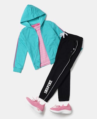 Image of Jockey AG68 Girls Super Combed Cotton French Terry Graphic Printed Relaxed Fit Joggers