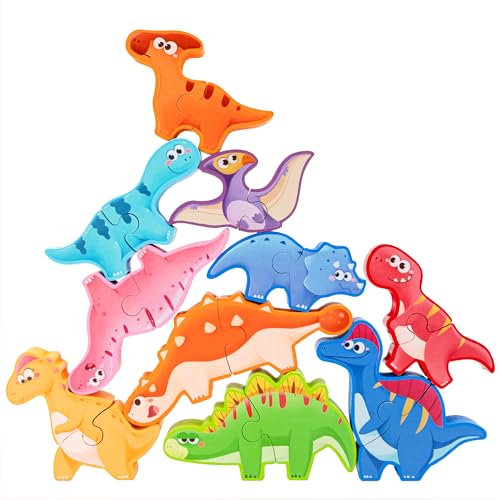XJYQJD Wooden Stacking Blocks Toy for Toddlers Boy Girl (Dinosaur A)