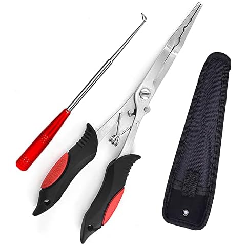 LaJao Fishing Accessories Pliers Hook Remover Disgorgers Line Cutter Long Nose Multi Tools Tackle Kit with Sheath Ideal for Lures Sea Fishing Cover