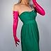 DooWay Women's Rose Pink Long Leather GLOVES 70cm Opera Long Faux Lambskin PU for Fashion Costume Evening Party