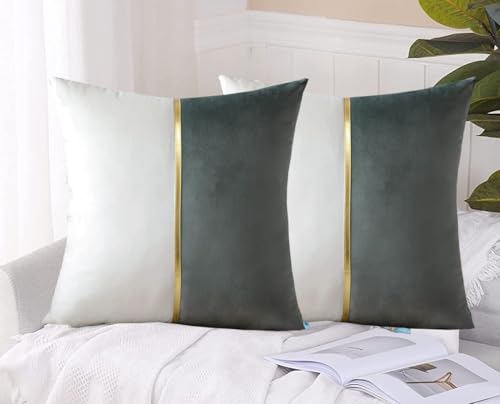 Image of HIMS Velvet Sofa Pillow Cover Set of 2, Luxury Cushion Cover 18 inch x 18 inch for Decorative Living Room Sofa Bedroom Car (18x18 Inch, Gray)
