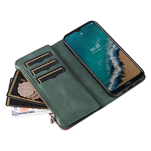 Lbyzcase Wallet Case For Nokia G300 With Card Slots,Premium Durable Pu Leather[Magnetic Flip][Zipper Pocket][Lanyard Strap] Phone Case Cover For Nokia N1374Dl/Nokia G300 5G (Green) #TOP4