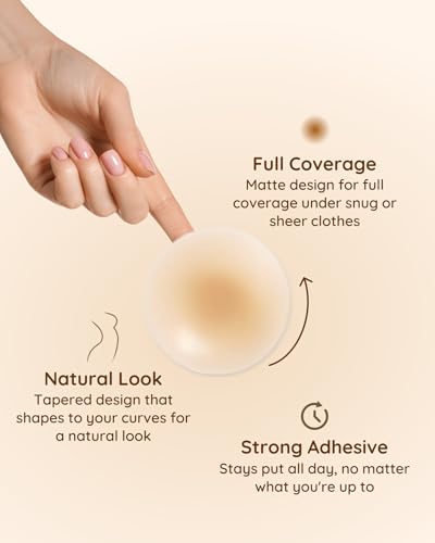 Double Sided Sticky Pasties Nipple Covers - 3 Pairs Silicone Reusable Adhesive Breast Petals for Women Beige4