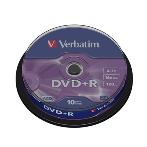 DVD+R 4.7GB 16X en tarrina de 10 Unidades, Ideal para Almacenamiento de Datos, copias de Seguridad y grabación de vídeos.