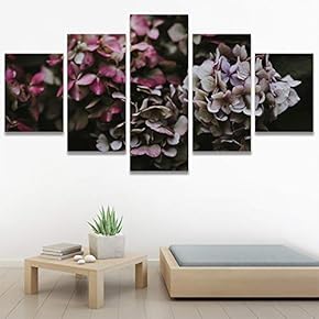 SIGNWIN 5 Panel Canvas Wall Art Purple Petals...