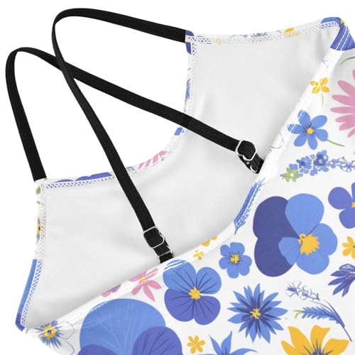 The Garden Tricolor Pansy Flower Kids Girls 1 Piece Swim Suit Beach Swimwear with Adjustable Straps UPF 50+4
