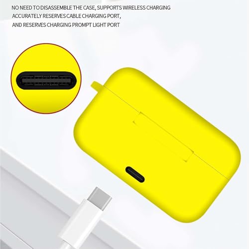 Image of Aniex Silicone Case Cover for realme Buds T500 Pro, Shockproof, Anti-Slip, Dustproof, Scratch Resistant, with Carabiner Hook, Full Body Protection (Yellow)