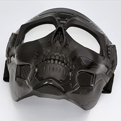 Motorcycle Mask Full Face, Skull Mask Military Outdoor Sport Cs Tactical Wild Mask Protective Adjustable Paintball Mask Eye Protection (Skull-Clearlens) #TOP5