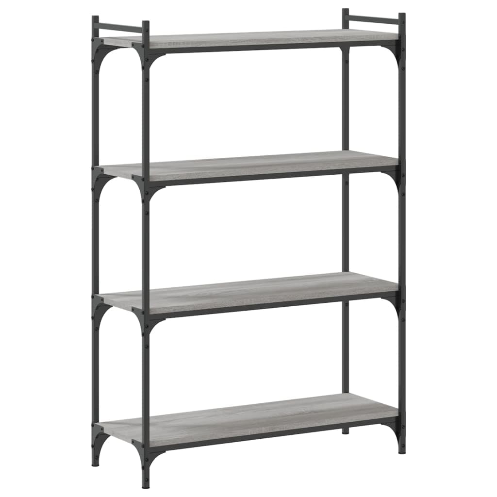 Homgoday Regał na książki, 4 półki, stojący, biurowy, magazynowy, do przechowywania, regulowane nogi, do salonu, gabinetu, biura, szary, Sonoma, 80 x 30 x 120 cm, materiał drewnopochodny