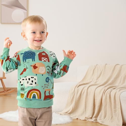 Image of GFQLONG Toddler Boy Sweatshirt 2T 3T 4T 5T Long Sleeve Shirts Boys Sweater | cotton dinosaur cartoon pullover crewneck sweatshirt,toddler boy sweaters tops,kids fall winter clothes