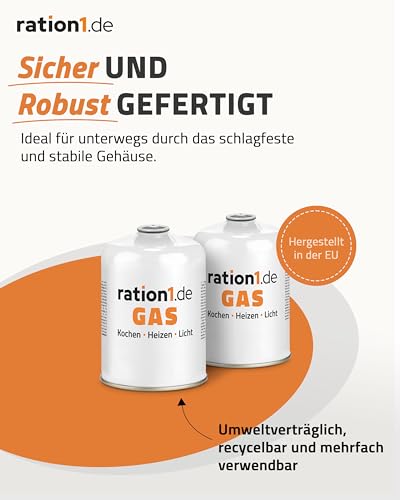 ration1 Gaskartusche 450 g – Schraubkartusche mit EN 417 Gewinde, Butan-Propan-Gas – ideal für Campingkocher, Outdoor, Notfall & Festival (Packung mit 2)