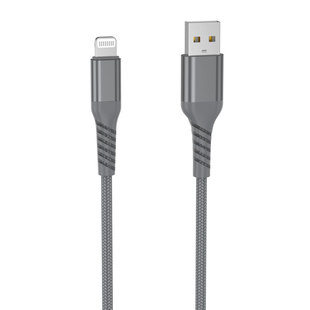 WE Cavo USB a Lightning ultra resistente in nylon intrecciato e Kevlar, 1 metro, certificato MFi, ricarica e sincronizzazione dati, colore: grigio