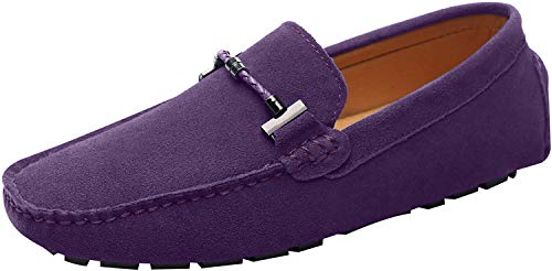 ANUFER Mens Elegant Buckle Loafers Comfort Suede Driving Shoes Stylish Moccasin Slippers Purple SN19020 US12