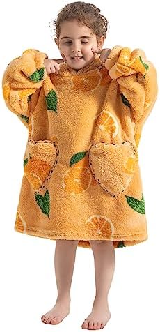 Hoodie Blanket Sweatshirt for Kids Toddler 2-6 Oversized Warm Winter Fluffle Wearable Blanket Sweater Giant Hoodie with Huge Pocket for Litter Boys Girls Orange 2 41GEf9Jr4HL. AC
