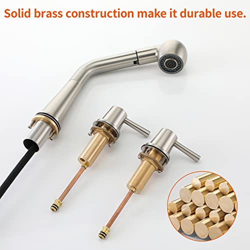 Kitchen Faucet, 2 Handles Kitchen Sink Faucet, 3 Holes Sink Faucet, Spring Pull-Down Kitchen Faucets, Bar Kitchen Faucet, Brushed Nickel, Stainless Steel, Rulia Rb1060 #TOP4