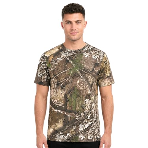 Authentic Realtree APX Camouflage Short Sleeve Emblem Free Tee - Scent Control Technology | UPF 30 Protection | Unisex Adult | Crewneck Cotton Blend Shirt