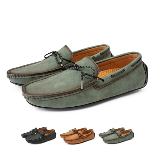 Zeberfi Men's Leather Moccasins Penny Loafers Casual Lace up Slip on Gommino Flat Driving Shoes Comfort Dress Boat Shoes