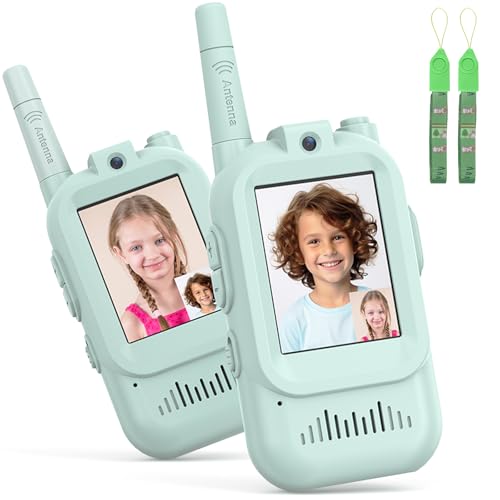 Walkie Talkie Recargável para Crianças, Walkie-Talkie com Videochamada, Ecrã LCD, Longo Alcance, Presentes de Aniversário, Brinquedos ao Ar Livre para Crianças de 3 a 12 Anos, Pacote de 2 - Verde