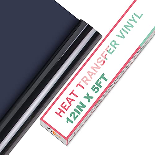 HTVRONT HTV Vinyl Rolls Heat Transfer Vinyl - 12  x 5ft Black HTV Vinyl for Shirts, Iron on Vinyl for All Cutter Machine - Easy to Cut & Weed for Heat Vinyl Design (Black)