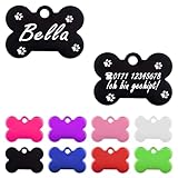 Iberiagifts - Hundemarke Knochen mit Gravur und Pfoten für sehr kleine Welpen - Hunde - Katzen Haustier Plakette Anhänger Halsband Medaillon graviert personalisiert (Schwarz)