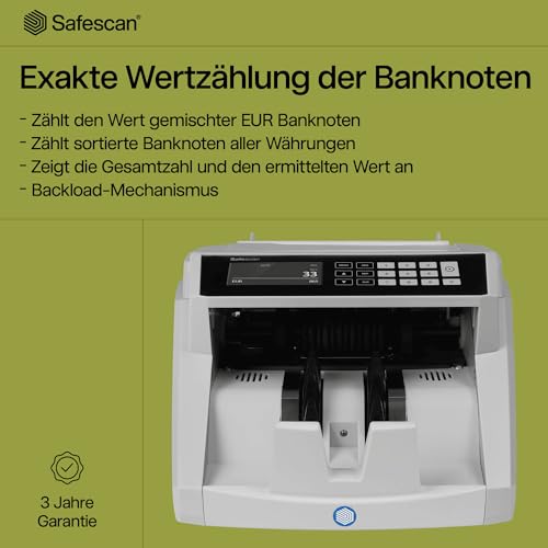 Safescan 2465-S Geldzählmaschine, Wertzählung für gemischte EUR-Banknoten - Banknotenzähler mit 7-facher Echtheitsprüfung - zählt sortierte Banknoten aller Währungen