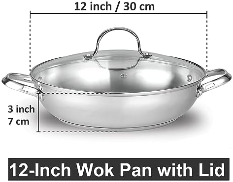 Cooks Standard Wok Stir Fry Pan with Glass Lid, Classic Stainless Steel 12-Inch/30cm Everyday Chef's Pan - Thumbnail 5