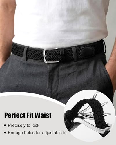 Image of BELTROAD 2 Pack Woven Braided Stretch Belt for Golf, Elastic Belts for Men, Casual Belt Men for Pants Jeans Shorts