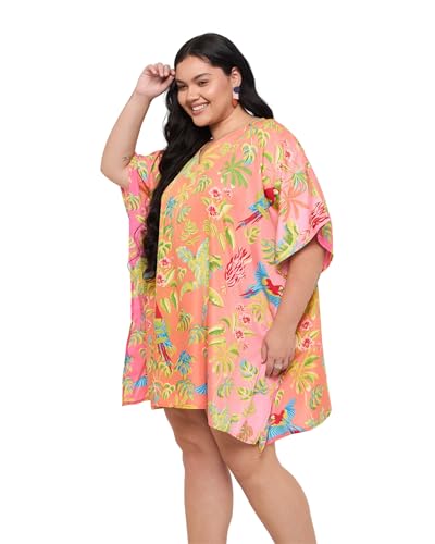 Image of Oussum Short Caftans for Women Plus Size Kaftan Tunic Tops Polyester Summer Beach Clothing Mini Cover Ups Dress for Ladies