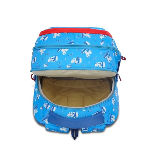 Image of American Tourister The Smurf Kids Backpack /100% Durable Polyester /3 Spacious Compartments with 35L /Adjustable Shoulder Straps /Lightweight School Bag for Boys & Girls /Cartoon Print Design- Blue & Red
