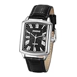 JewelryWe Reloj Rectangular Formal Hombre: Reloj de Pulsera Cuarzo Analógico Negocios Retro Correa de Cuero Calendario Resistente al Agua - para Regalo