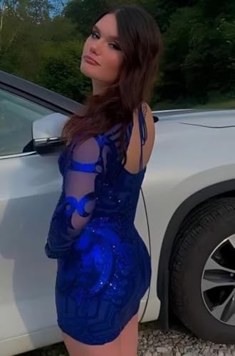 Long Sleeve Sequin Homecoming Dresses for Teens 2025 Short Tight Sparkly Prom Dress Graduation Cocktail Gown4