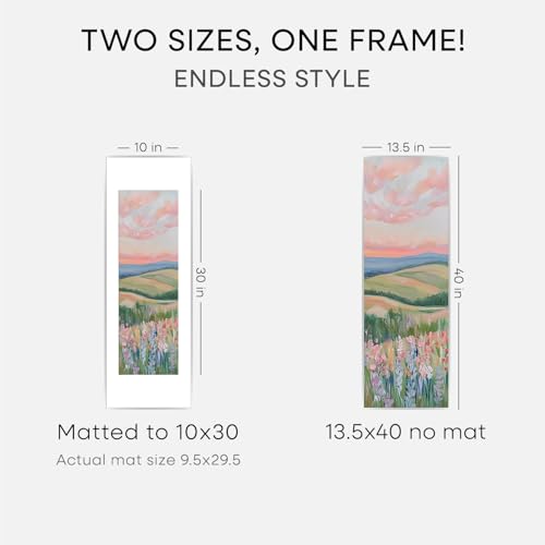 Image of Homeforia 13.5x40 Panoramic Frame Silver, High End Metal 13.5x40 Picture Frames with Mat 10x30 Photo, 13.5 x 40 Poster Frame Matted to 10 by 30 Print, 40x13.5 Frame, Tempered Glass, Wall Kit, Set of 3