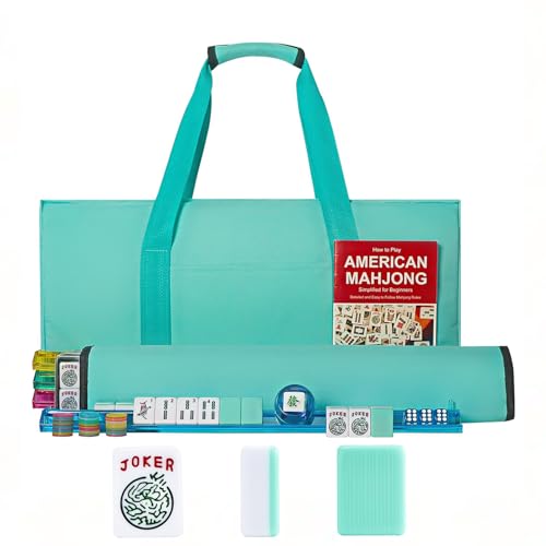 GUSTARIA American Mahjong Game Set, 166 Light Green Tiles, 4 All-in-One Color Rack/Pushers, Complete Mahjong Tile Set, Light Green Carrying Bag
