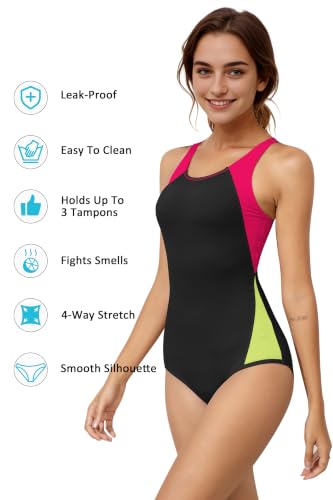 Image of Beautikini Period Swimwear One Piece Sporty Racerback Color Block Swimsuit