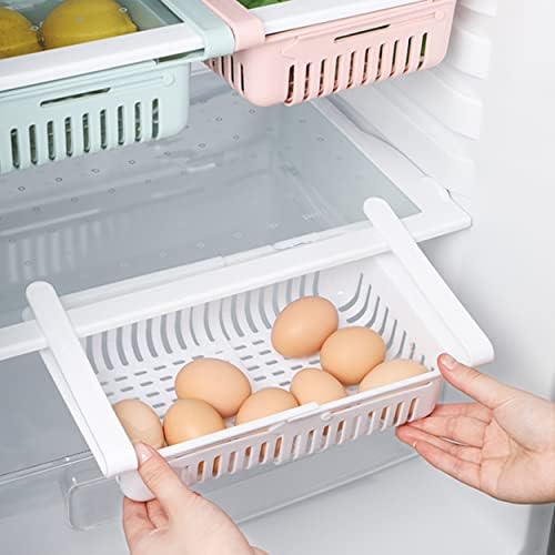 COOLFUNLIFE Retractable Drawer Type Refrigerator Storage Box Food Fresh-keeping Classified Organizer Container Basket Fridge Shelf Holder Plastic Storage Bins, Fit for Fridge Shelf Under 0.5" - White