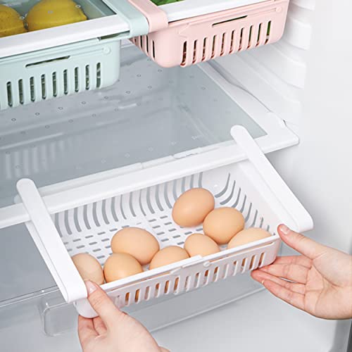 Coolfunlife Retractable Drawer Type Refrigerator Storage Box Food Fresh-Keeping Classified Organizer Container Basket Fridge Shelf Holder Plastic Storage Bins, Fit For Fridge Shelf Under 0.5" - White #TOP2