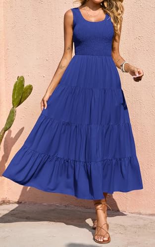Image of PRETTYGARDEN Women's 2026 Casual Loose Plain Maxi Sundress Smocked Tank Dress Sleeveless Summer Beach Tiered Long Dresses