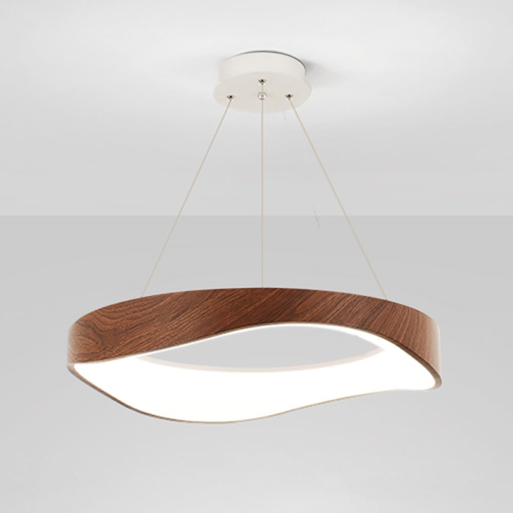 Chandelier à LED Moderne en Noyer Luminaire Pendentif Anneau