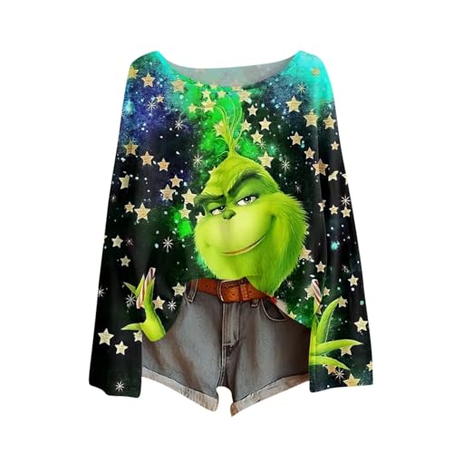 Grinch Weihnachtspullover Damen Kostüm Norweger Pullover Rentier...