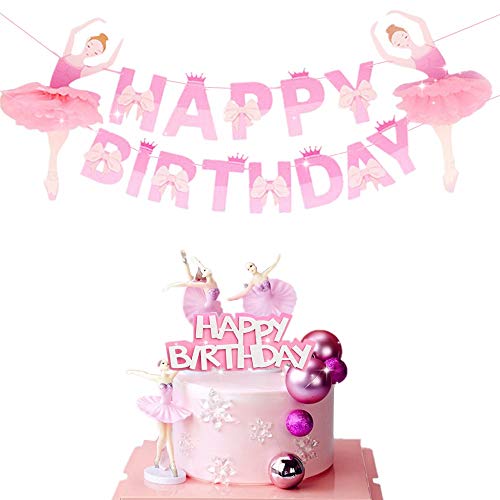 JeVenis Decoración de cumpleaños de bailarina, decoración de pastel de bailarina, decoración de pastel de bailarina, pancarta de cumpleaños para bailarina, ballet, fiesta de cumpleaños Cover