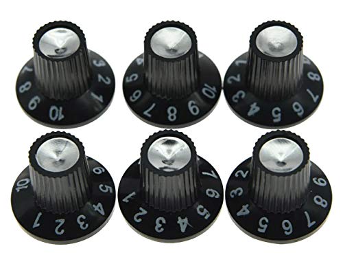 KAISH 6x Guitar AMP Amplifier Skirted Knobs Black w/Silver Cap for FD Style AMP Amplifier