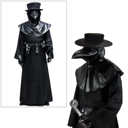 Absolute Vibe SUVELAM Plague Doctor Costume Halloween Medieval Monk Priest Renaissance Cosplay Cloak Robe Costume (M) Black thumb #3
